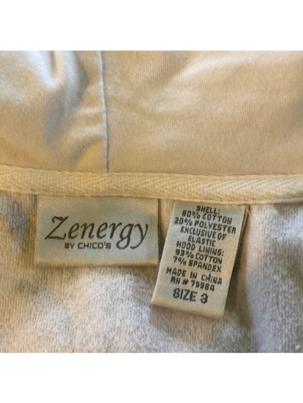 Zenergy By Chicos 3 Tie-Dye Zip-Up Hoodie Jacket White & Black Cotton Blend XL - Picture 4 of 5